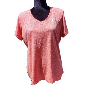 Under Armor Women's Coral Pink V-Neck T-Shirt, Size L